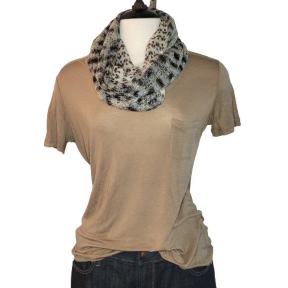 LOFT Accessories - LOFT Dark Navy Blue, Grey and Tan Infinity Scarf, 2 sided, NWOT